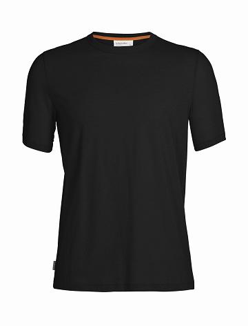 Black Icebreaker Tencel Cotton Short Sleeve Men's T Shirts | AU 1197GSOL